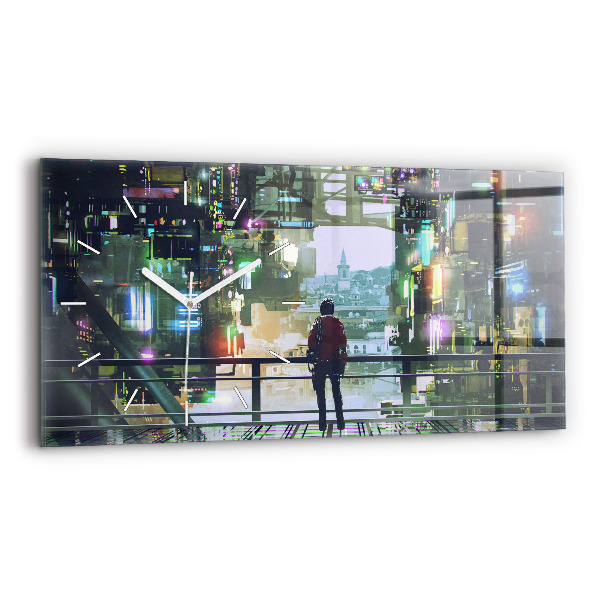 Négyszögletes üvegóra vízszintesen 60x30 Cyber punk