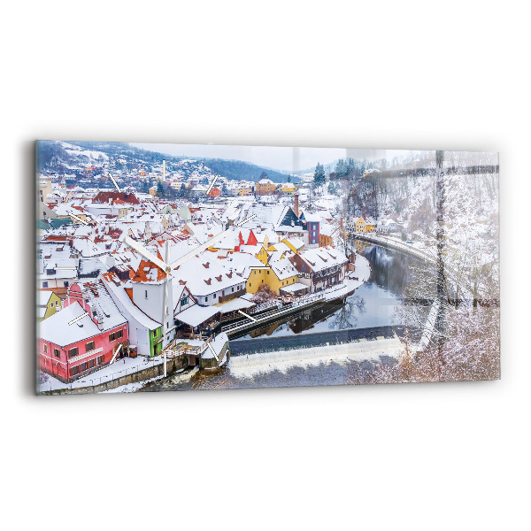 Négyszögletes üvegóra vízszintesen 60x30 Panoráma a városra télen