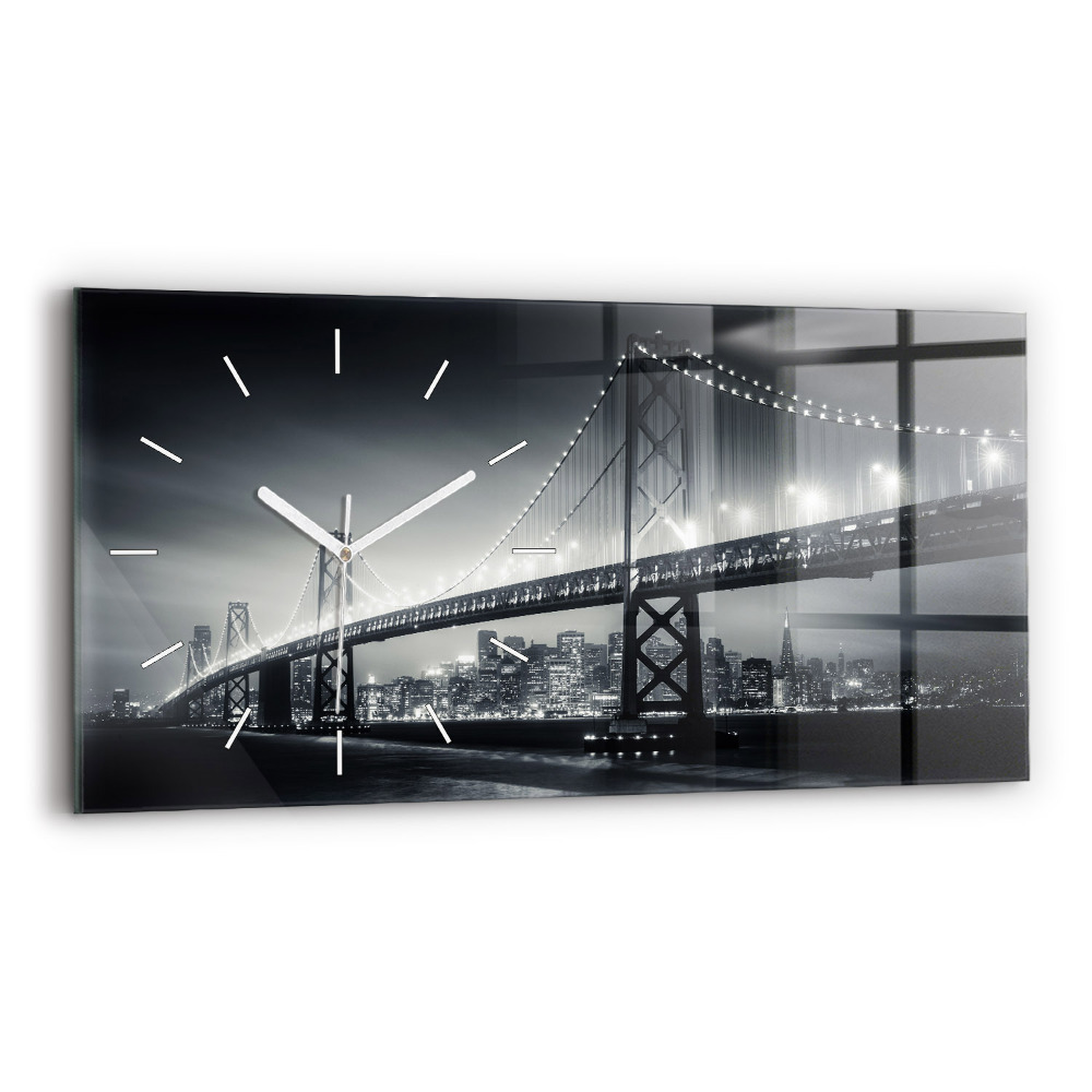 Négyszögletes üvegóra vízszintesen 60x30 Híd San Francisco éjjel