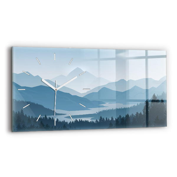 Négyszögletes üvegóra vízszintesen 60x30 Hegyi táj