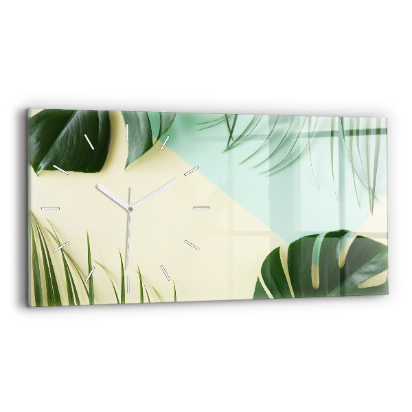 Négyszögletes üvegóra vízszintesen 60x30 Monstera levelek
