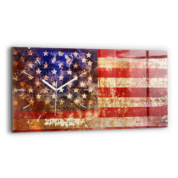 Vízszintes üvegóra 60x30 USA zászló vintage stílusban
