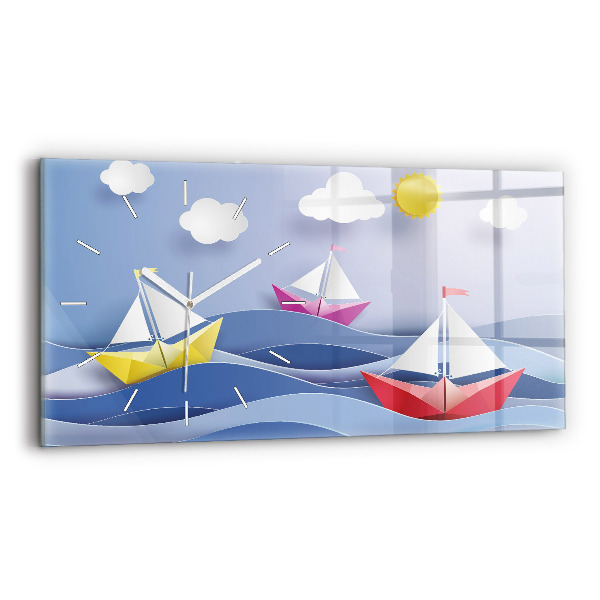 Vízszintes üvegóra 60x30 Színes origami vitorlások