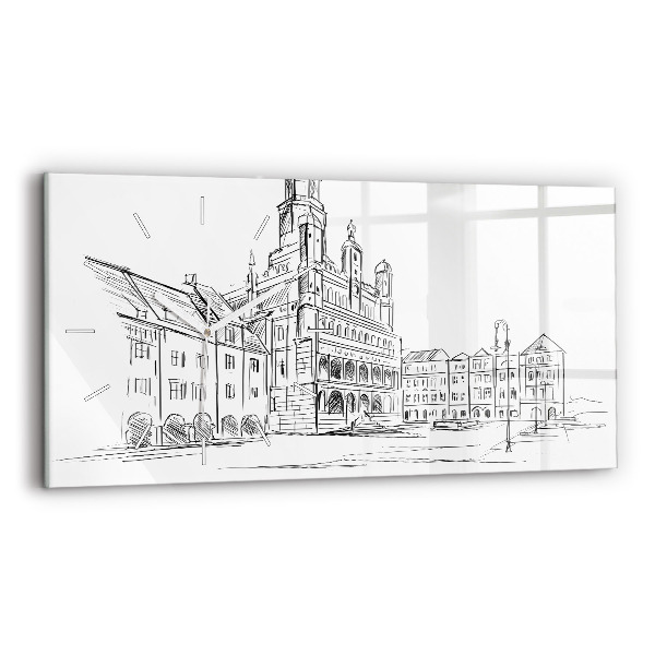 Négyszögletes üvegóra vízszintesen 60x30 Vázlat Poznań óvárosáról