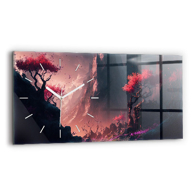 Négyszögletes üvegóra vízszintesen 60x30 Varázslatos erdő és hegység