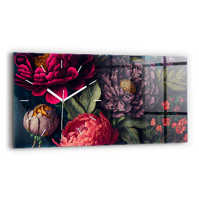 Négyszögletes üvegóra vízszintesen 60x30 Vintage virágcsokor