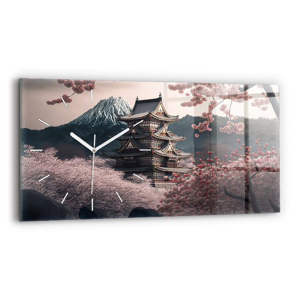 Négyszögletes üvegóra vízszintesen 60x30 Ázsiai Cherry Blossom Tower
