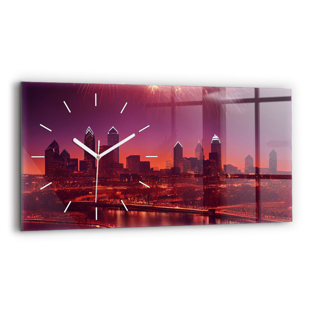 Vízszintes üvegóra 60x30 Város éjszaka Philadelphiában