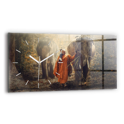 Négyszögletes üvegóra vízszintesen 60x30 Egy szerzetes, aki elefántokat vezet