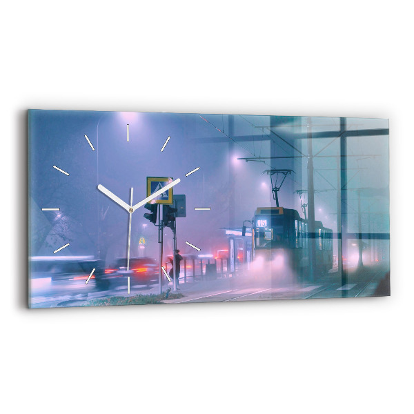 Vízszintes üvegóra 60x30 Varsó a ködben