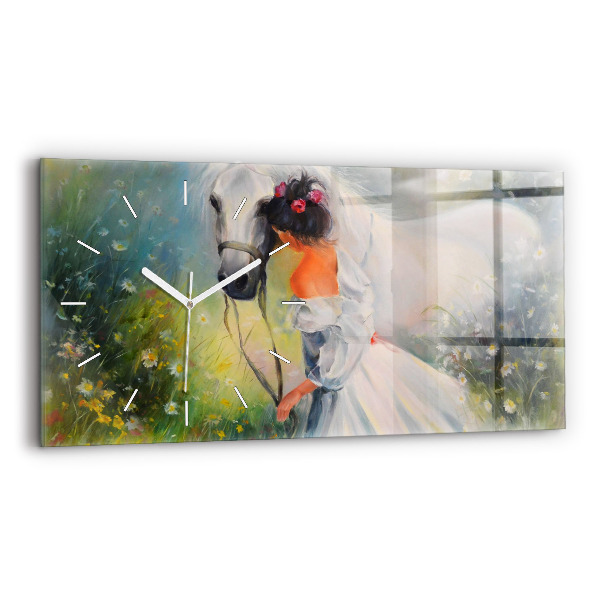 Vízszintes üvegóra 60x30 Gyönyörű nő lóval