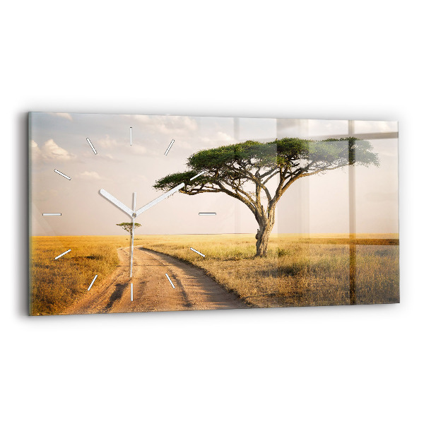 Négyszögletes üvegóra vízszintesen 60x30 afrikai táj