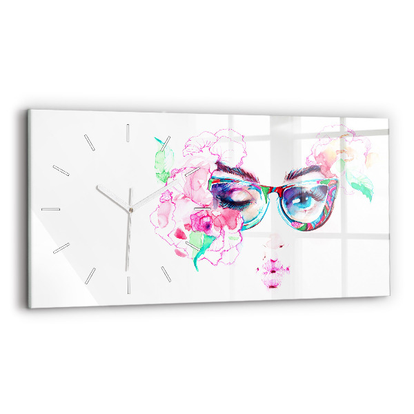 Vízszintes üvegóra 60x30 Szemüveges Nő Arca