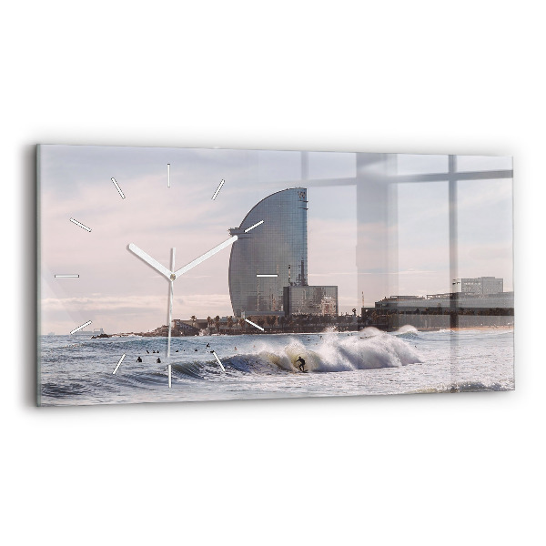 Négyszögletes üvegóra vízszintesen 60x30 Barcelona szörfös