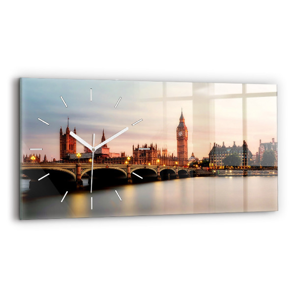 Négyszögletes üvegóra vízszintesen 60x30 Big Ben London látképe