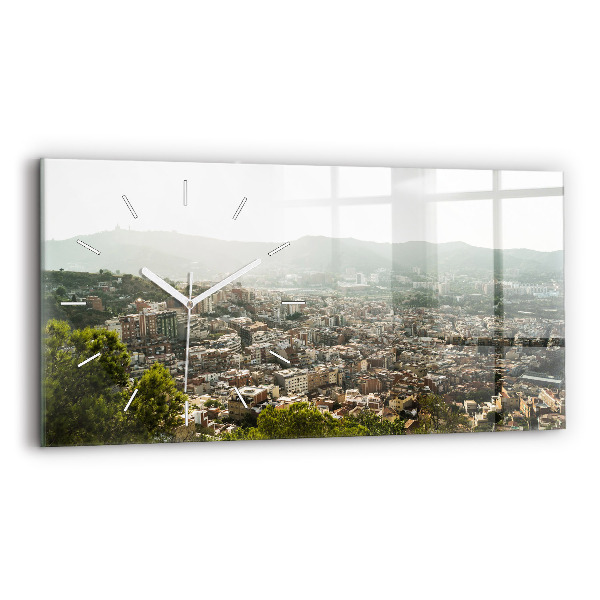 Négyszögletes üvegóra vízszintesen 60x30 Barcelona kilátás a Montjuic-ra