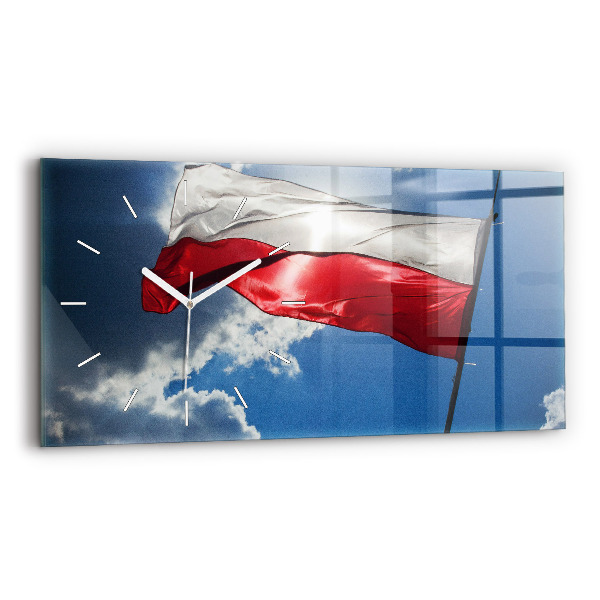 Vízszintes üvegóra 60x30 Lengyel zászló az égen