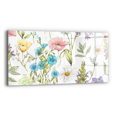 Négyszögletes üvegóra vízszintesen 60x30 Virágok kompozíciója