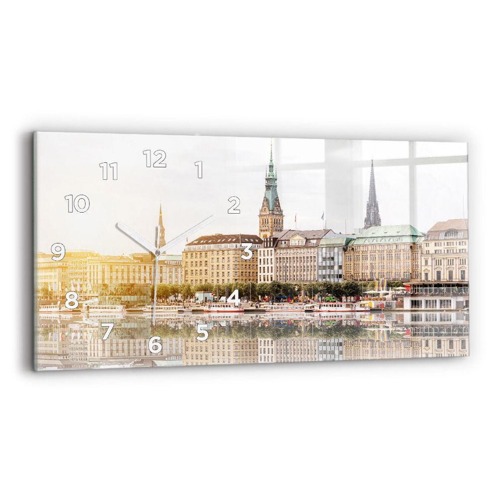 Négyszögletes üvegóra vízszintesen 60x30 Hamburg folyó Németországban