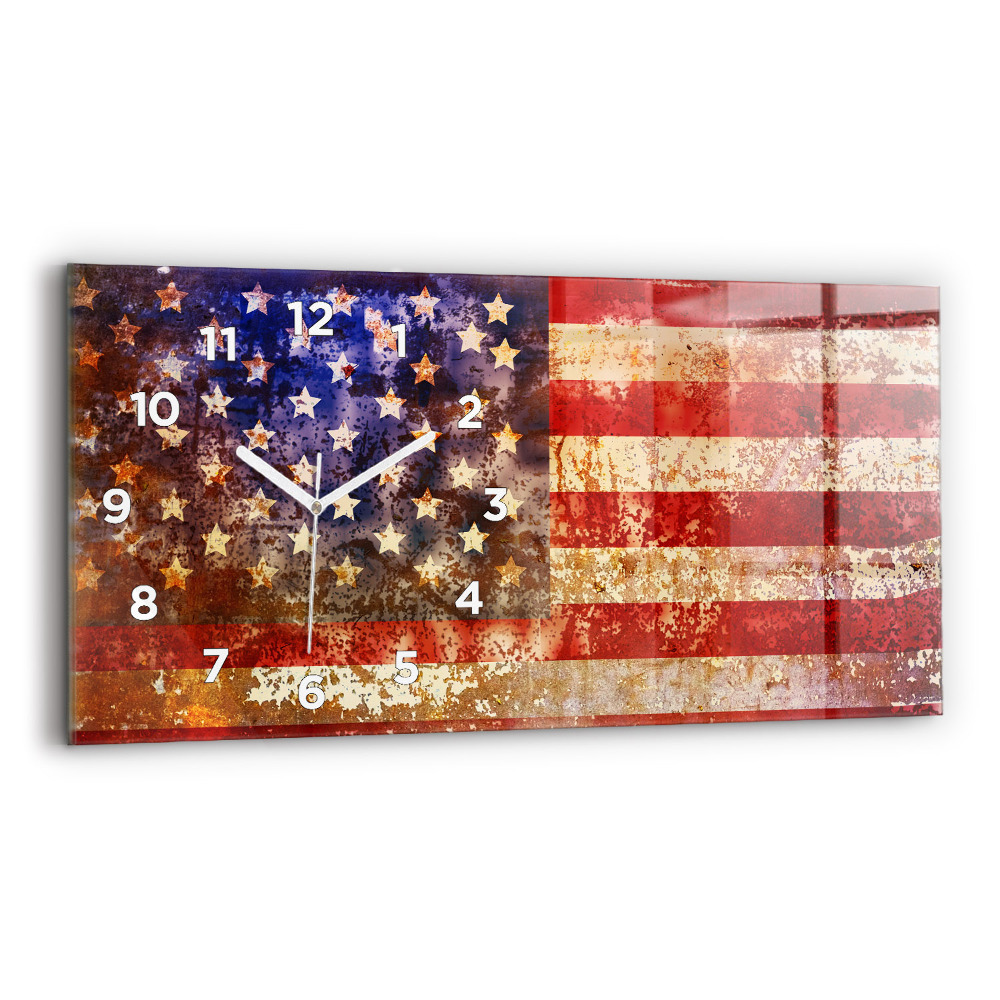Vízszintes üvegóra 60x30 Amerikai zászló vintage stílusban