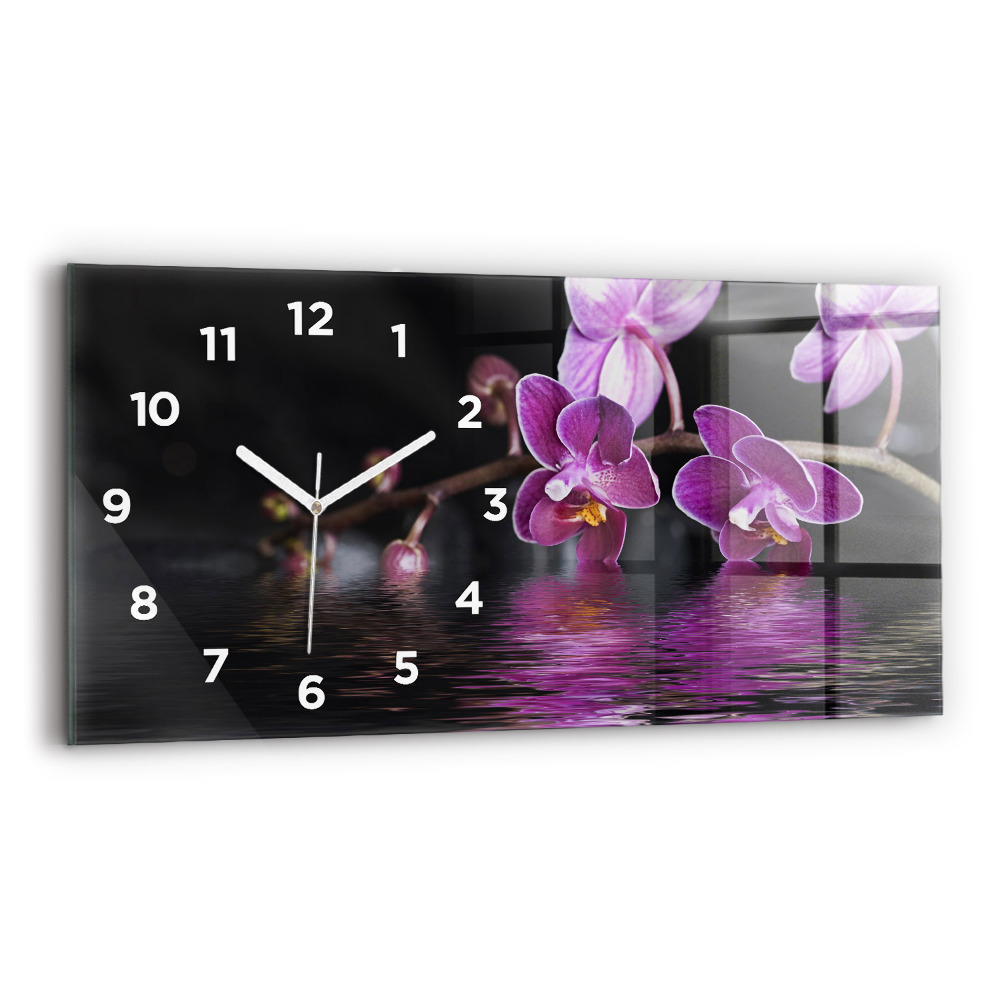 Négyszögletes üvegóra vízszintesen 60x30 Orchidea virág a vízen
