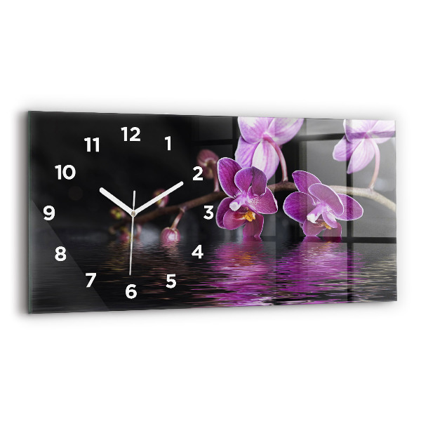 Négyszögletes üvegóra vízszintesen 60x30 Orchidea virág a vízen