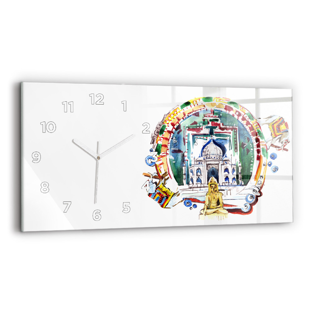 Négyszögletes üvegóra vízszintesen 60x30 Buddha festmény egy templomban