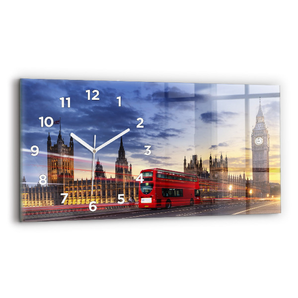 Vízszintes üvegóra 60x30 Piros londoni busz