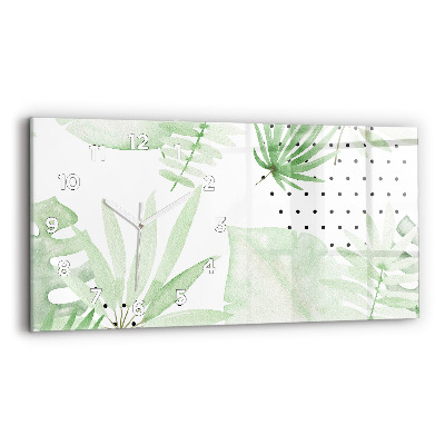 Négyszögletes üvegóra vízszintesen 60x30 Zöld levelek