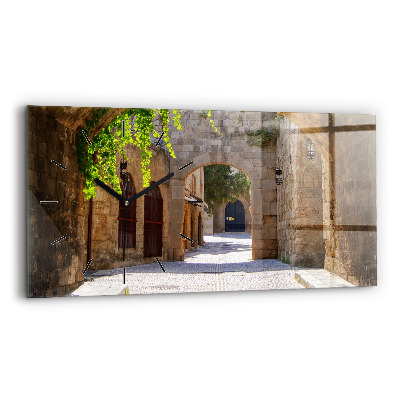 Négyszögletes üvegóra vízszintesen 60x30 Rodosz festői utcája