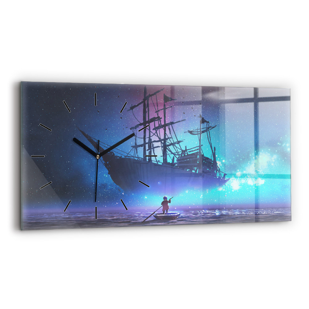 Vízszintes üvegóra 60x30 Fantázia vitorlás hajó