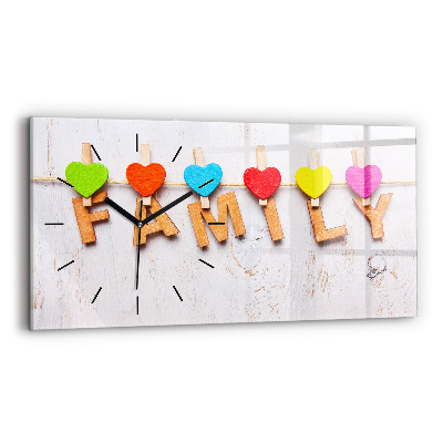 Négyszögletes üvegóra vízszintesen 60x30 Családi felirat