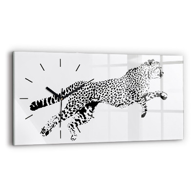 Négyszögletes üvegóra vízszintesen 60x30 Egy párduc sziluettje