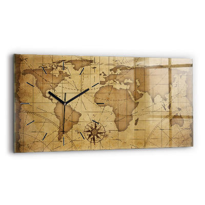 Vízszintes üvegóra 60x30 Vintage világtérkép
