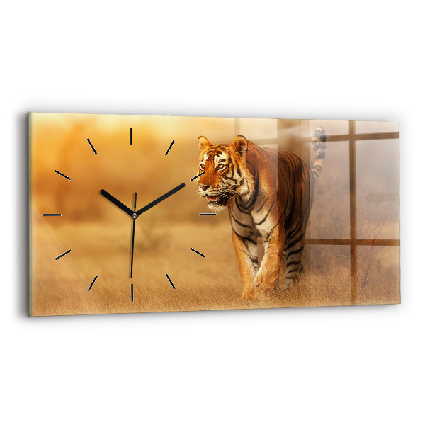 Négyszögletes üvegóra vízszintesen 60x30 Vadászat Tigris