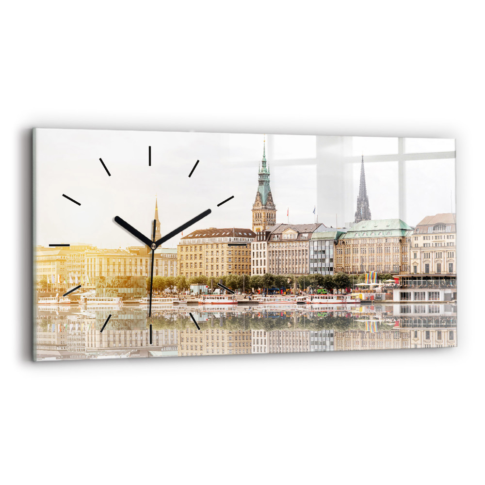 Négyszögletes üvegóra vízszintesen 60x30 Hamburg folyó Németországban