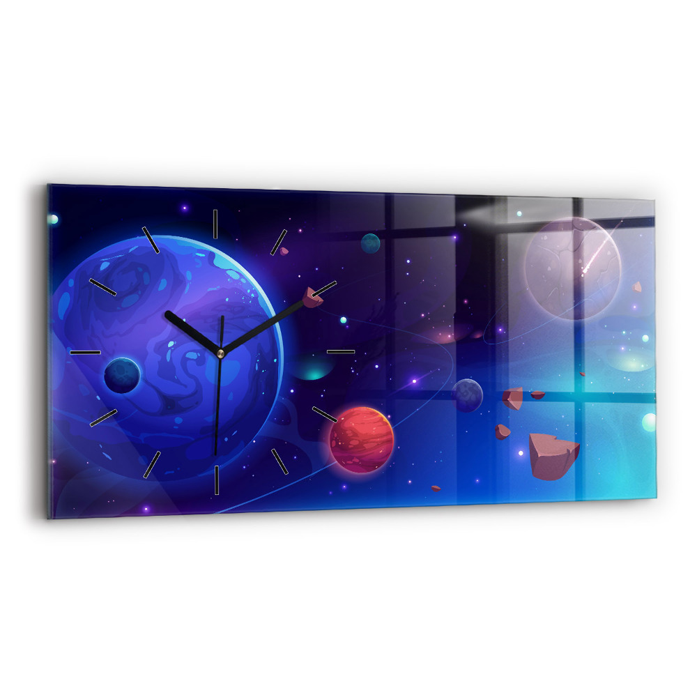 Négyszögletes üvegóra vízszintesen 60x30 Bolygók galaxis