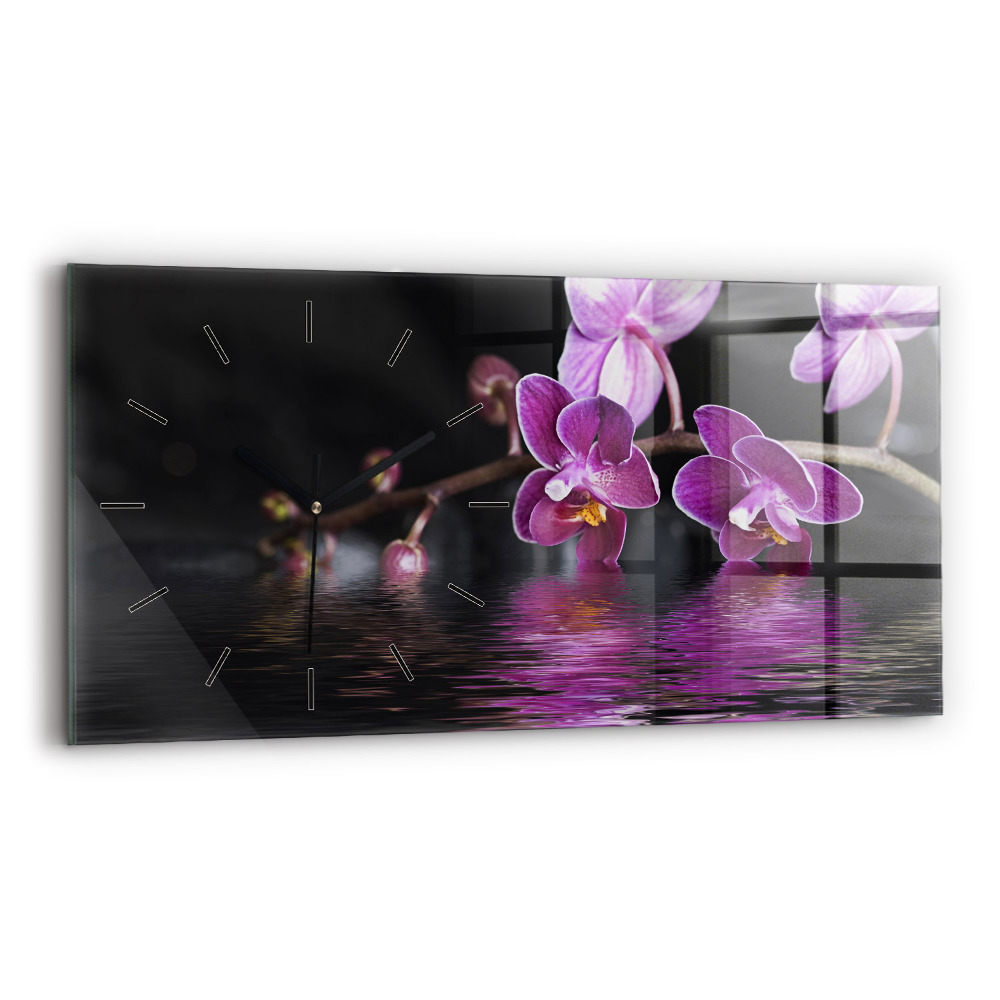Négyszögletes üvegóra vízszintesen 60x30 Orchidea virág a vízen
