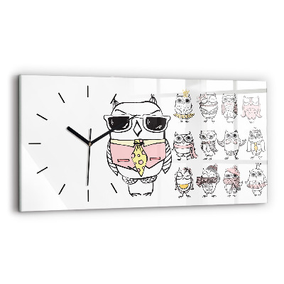 Négyszögletes üvegóra vízszintesen 60x30 Vintage poszter baglyokkal