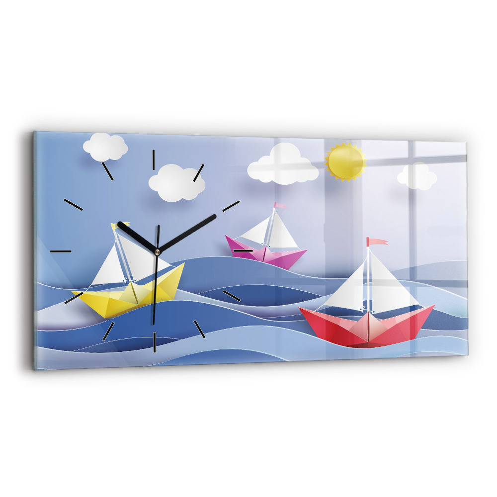 Vízszintes üvegóra 60x30 Origami színes vitorlások