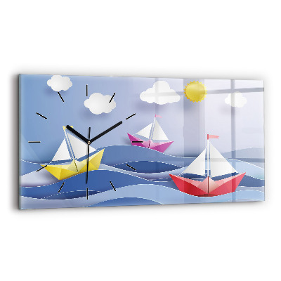 Vízszintes üvegóra 60x30 Origami színes vitorlások