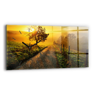 Négyszögletes üvegóra vízszintesen 60x30 Köd napfelkeltekor