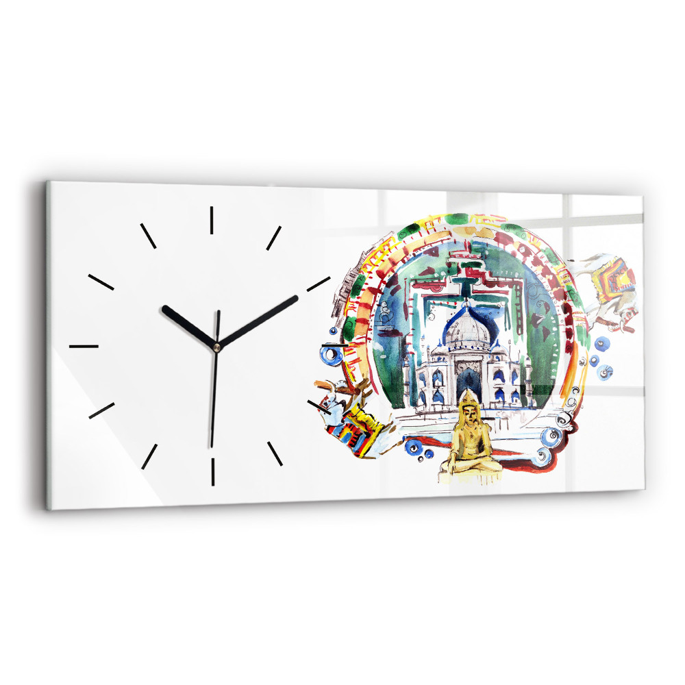 Négyszögletes üvegóra vízszintesen 60x30 Buddha festmény egy templomban