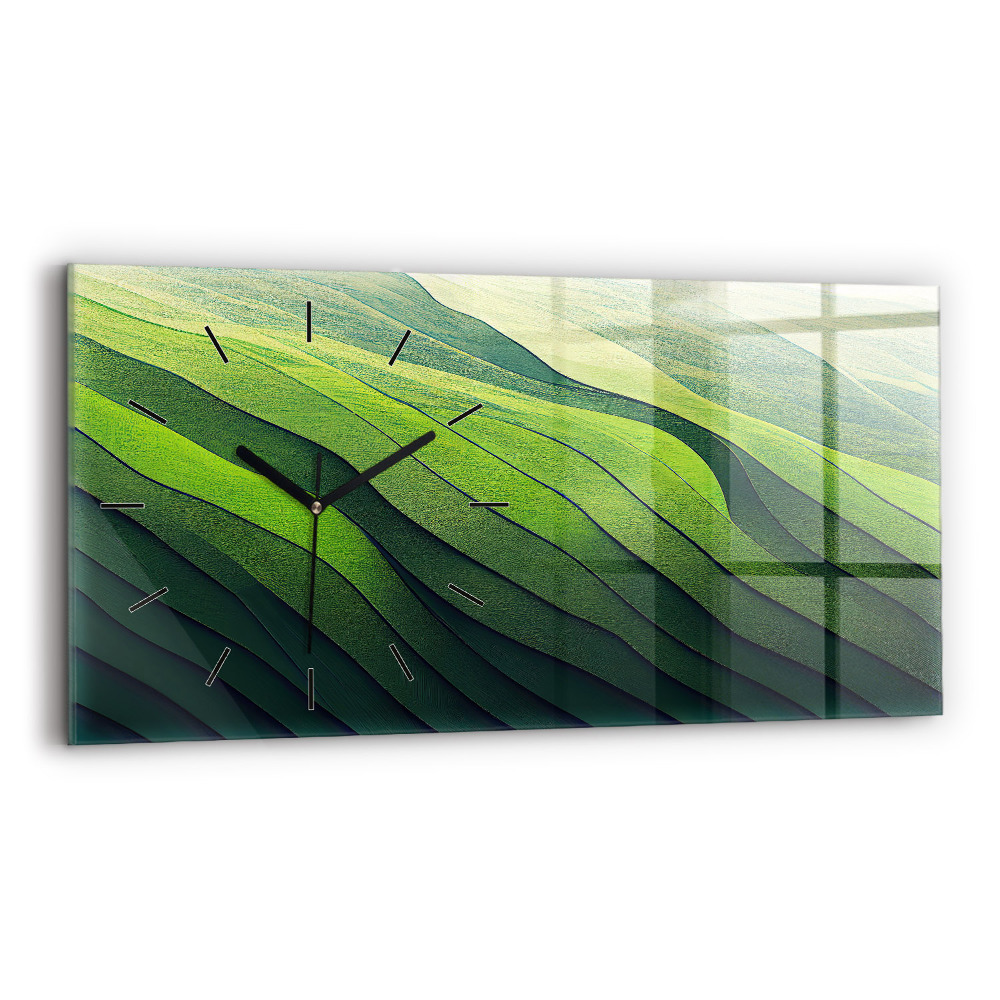 Vízszintes üvegóra 60x30 Absztrakt zöld mezők