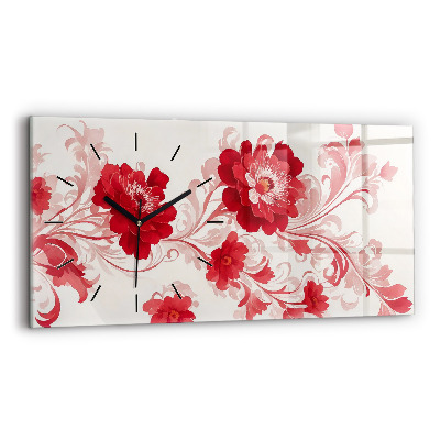Négyszögletes üvegóra vízszintesen 60x30 Piros virágok