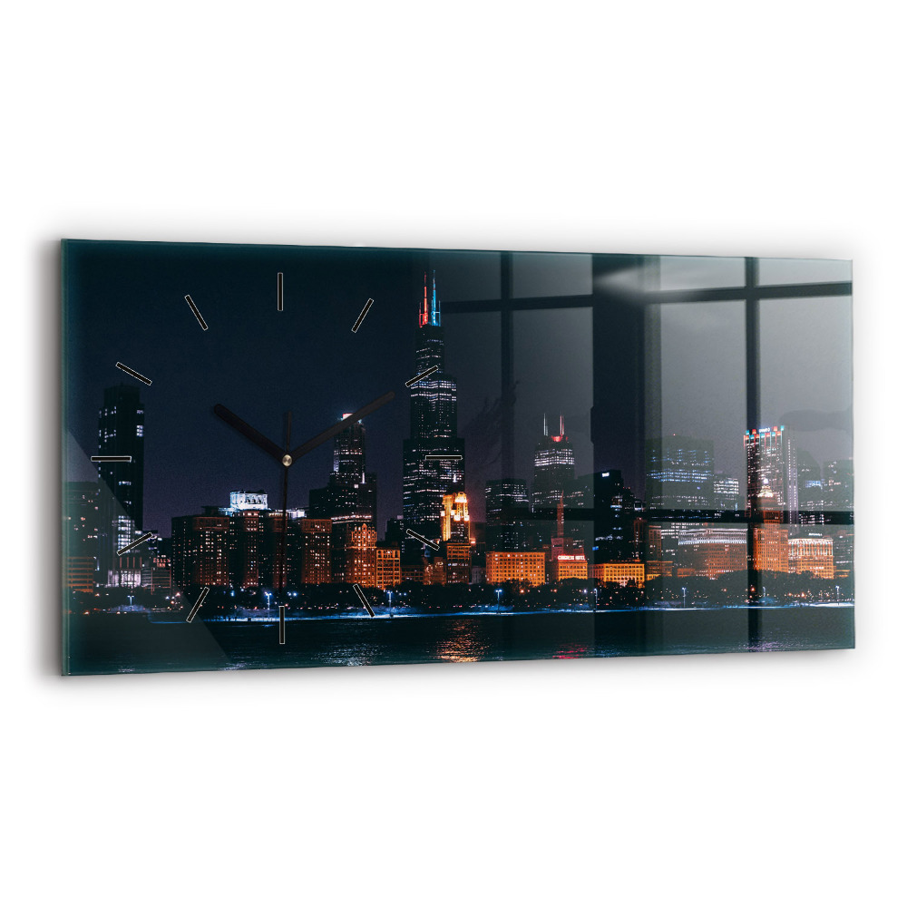 Négyszögletes üvegóra vízszintesen 60x30 Chicagói városkép