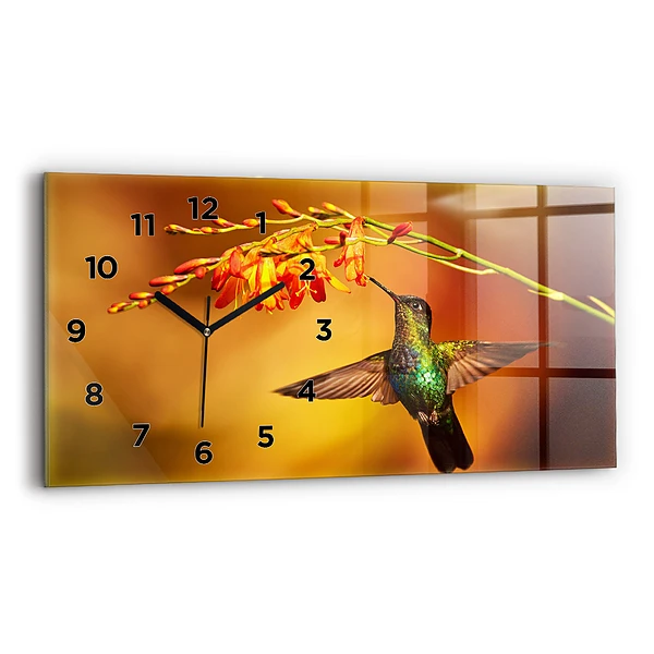 Négyszögletes üvegóra vízszintesen 60x30 Kolibri madár
