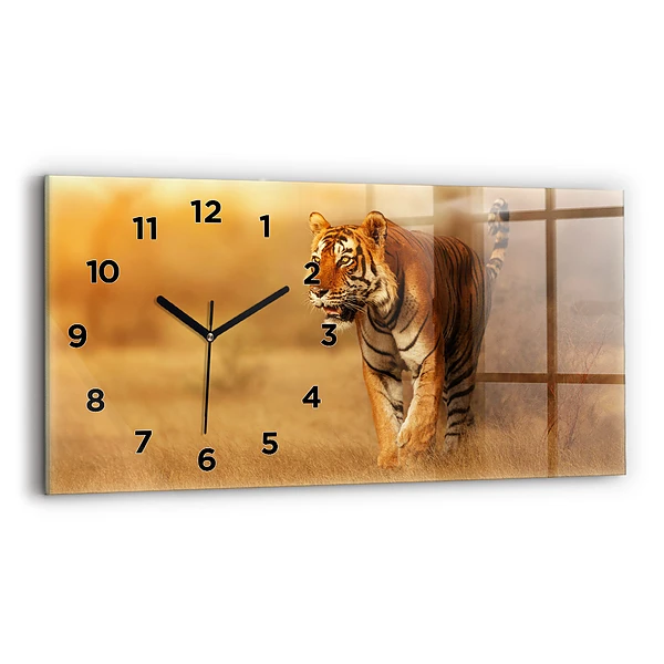 Négyszögletes üvegóra vízszintesen 60x30 Vadászat Tigris