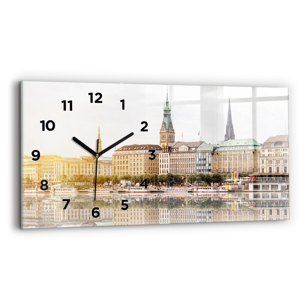 Négyszögletes üvegóra vízszintesen 60x30 Hamburg folyó Németországban