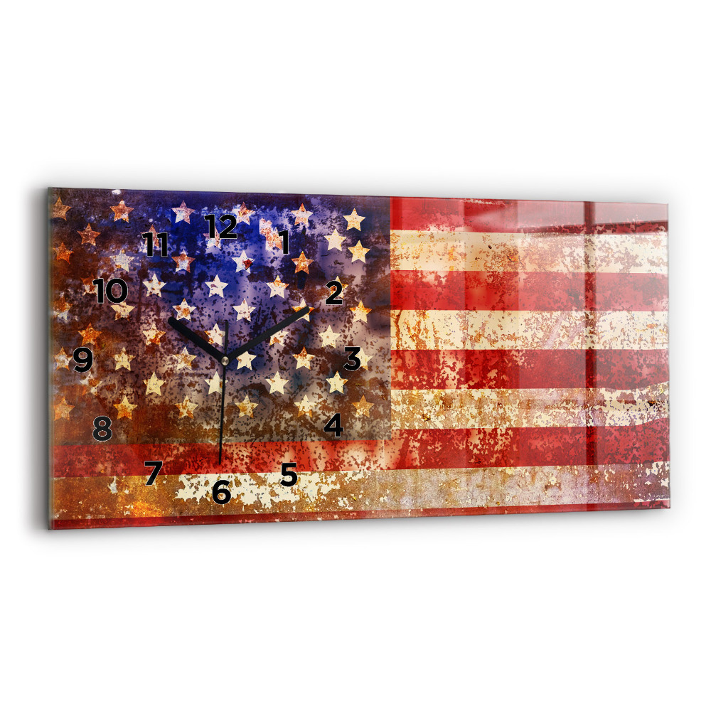 Vízszintes üvegóra 60x30 Amerikai zászló vintage stílusban